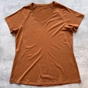 WoolX Mia Short Sleeve V Neck, Butterscotch Brown, Large
